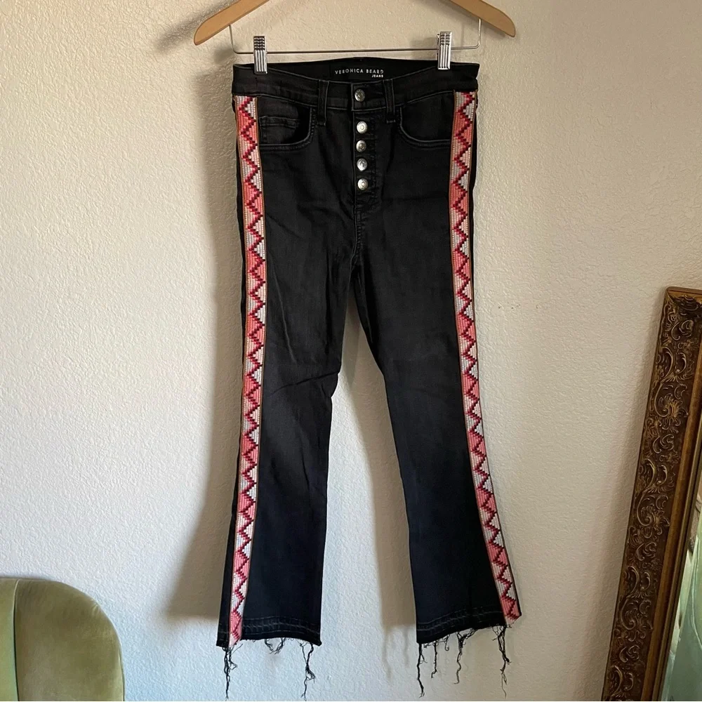Veronica Beard Carolyn 10” Baby Boot Cropped Jeans Frayed Smokey Grey Pink Boho